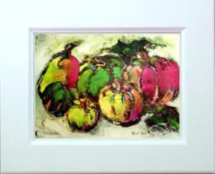 油絵 菅家令子 絵 絵画 インテリア 額付(白) uF6-061003 果物と器