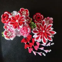 つまみ細工の髪飾りセット/赤系&ピンク系/赤系メイン/結婚式/成人式/七五三