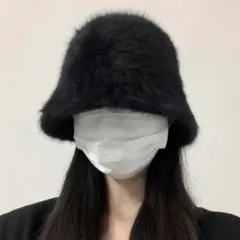 バケットハット　黒　ファー