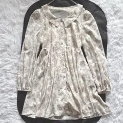 【イーハイフンワールドギャラリー】花柄ワンピース　長袖　レース　クリーム色【F】