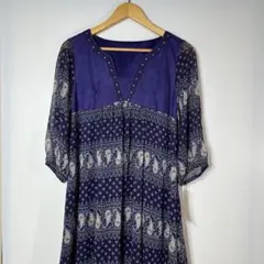 【ramlossa】 ネイビー ペイズリー柄 チュニック 五分袖