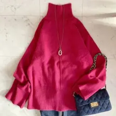 美品　ミラオーウェン　バックスリットウールカシミヤニット　ピンク