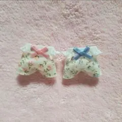 赤ちゃんフリルサロペット2着セット　花柄②桃色水色　ハンドメイド