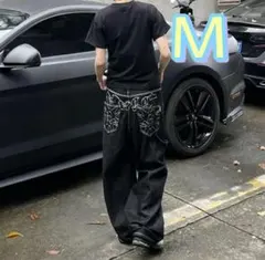 刺繍 バギーデニム ブラック デニム Mサイズ ジーンズ y2k アメカジ 黒