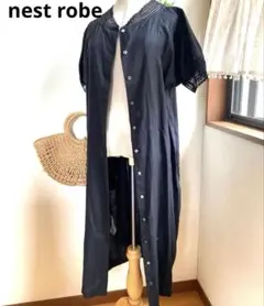 ネストローブ　リネン　ワンピース　2ways レース　黒　麻