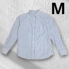トップバリュ青と白のストライプ シャツ長袖　綿100% Mのサムネイル
