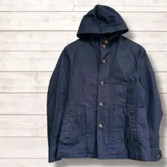 【オンボード】フード付きハイネックジャンパー ブルゾンL 紺ネイビー 比翼ジップ