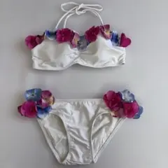 フラワーモチーフ セパレート水着 ビキニ 白 Mサイズ