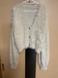 VIS シャギーニットショート丈カーディガン アイボリー フリーサイズ