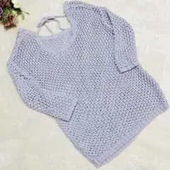 INGNI イング 【M】薄紫色 透かし編み 五分袖サマーニット リボン