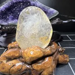 高品質】普賢菩薩像 守りの象台座付き彫刻 水晶 ファイヤーヒーラー