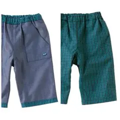 【ファミリア】リバーシブル ハーフ パンツ XB チェック デニム 車 刺繍