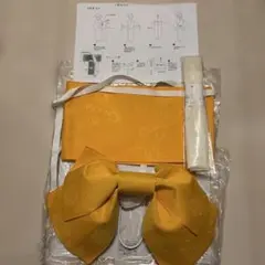 浴衣 付け帯 作り帯 黄色 花柄 薔薇＆蝶々　腰紐付