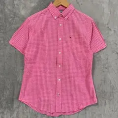 【L1782】 TommyHILFIGER シアサッカーストライプシャツ M 桃のサムネイル