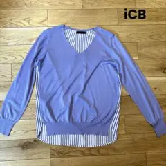 iCB、アイシービー、ラベンダー、Vネック、絹、カシミヤ、異素材カットソー、S