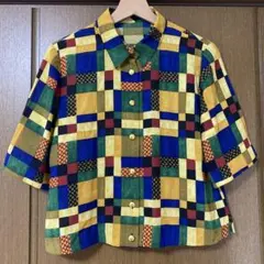 Leilianレリアン　マルチカラー チェック柄 半袖シャツ