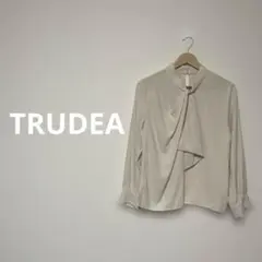【TRUDEA】上品美シルエット✨ゴールドパーツ ボウタイブラウス とろみ Lのサムネイル