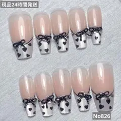 ネイルチップ 10個セット ハートリボンデザインNo826 サイズ:XS、S、M