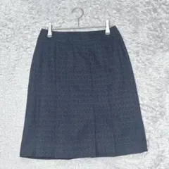 ツイードタイトスカートプリーツ膝丈［64-91］ネイビー