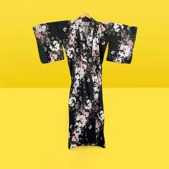 浴衣 黒 花柄 大人用 綿100％ ピンク×白×紫 モダン 上品 着用1回 美品