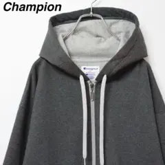 【大人気】チャンピオン／パーカー　刺繍ロゴ　ジップアップ　USA規格　L　グレー