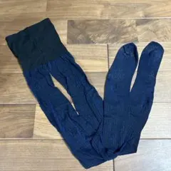 レディース ラメ入り ネイビー ブラック ストライプタイツ 中古 秋冬