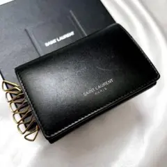 ◇極美品◇サンローラン　6連キーケース　カーフレザー　ブラック×ゴールド