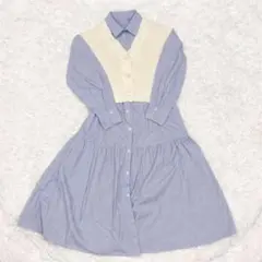 GUストライプ長袖シャツワンピース＋ニットベスト