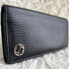 【激レア 美品】グッチ　長財布　二つ折り　インターロッキング　バイカラー　黒×緑