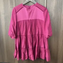 ピンク ティアードチュニック 半袖