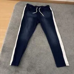 サイドストライプ ダークブルーデニムパンツ M