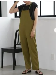 新品♡coen コットンリップストップサロペット　フロントジップ　カーキ　M