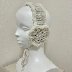 白 ハート イヤーマフ 耳あて プリンセスモール ハンドメイド 編み物