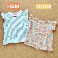 H&M kids 半袖Tシャツ ボーダー＆小花柄　2枚セット 110/120