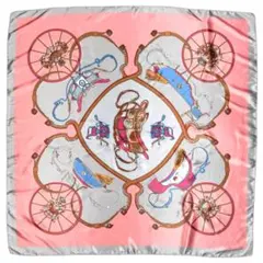 訳あり品 大判 正方形 スカーフ シルク調 レディース グレーピンク