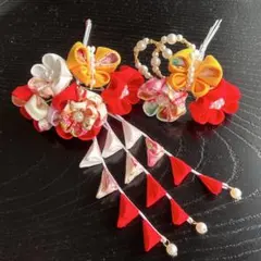 MR01-つまみ細工の髪飾り-七五三ミニ- ①あか　七五三　成人式　卒業式