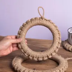 わら鍋敷き リネン♡ キッチン飾り 中サイズインテリア　壁掛け おしゃれ♪ 1個