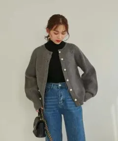 新品 Edit Sheen パールボタンラグランカーディガン グレー