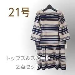セットアップ/2点/21号/大きい/トップス/スカート/ボーダー●w0175