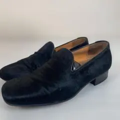 レディース　黒 毛皮風 ローファー スリッポン