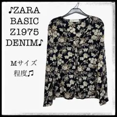 ZARA BASIC Z1975 DENIM 花柄 カーディガン 薄手 M