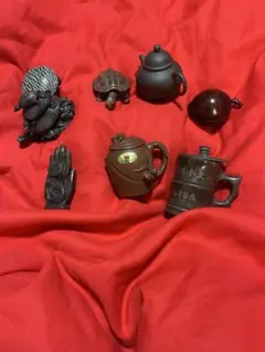 中国茶器紫泥朱泥宜興紫砂江蘇茶玩茶寵 急須1茶入1蓋付湯呑2茶寵4(年数経過品)