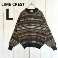 【LIME CREST】ノルディック柄 総柄 ニット ウール混 古着 グレー L