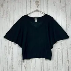 H&M ドルマンスリーブ　ジャガードニット　ブラウス　ゆったり　黒　XS