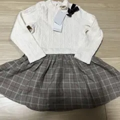 【新品タグ付美品】プティマイン　ジャガードドッキングワンピース