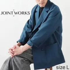新品 ジョイントワークス ルーズシルエット ツイルダブルブレストジャケット Ｌ紺のサムネイル
