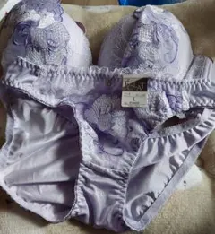 薄紫 花柄刺繍 ブラジャーショーツセット　C80