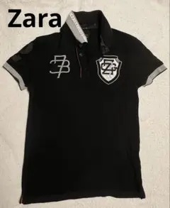 ZARA ポロシャツ ブラック 刺繍 ワッペン