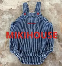ミキハウス　デニムロンパース　ヒッコリー　M 80 90 ダルマオール　紺白