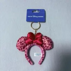 ディズニー　キーチェーン　カチューシャ　ミニー　ヒョウ柄　レオパード　ピンク